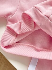 Cozy Pixies 女嬰秋冬抓絨個性化時尚刺繡字母拉鍊連帽外套與長褲兩件套，適合外出、居家及其他場合 - 粉色 - 查看 7
