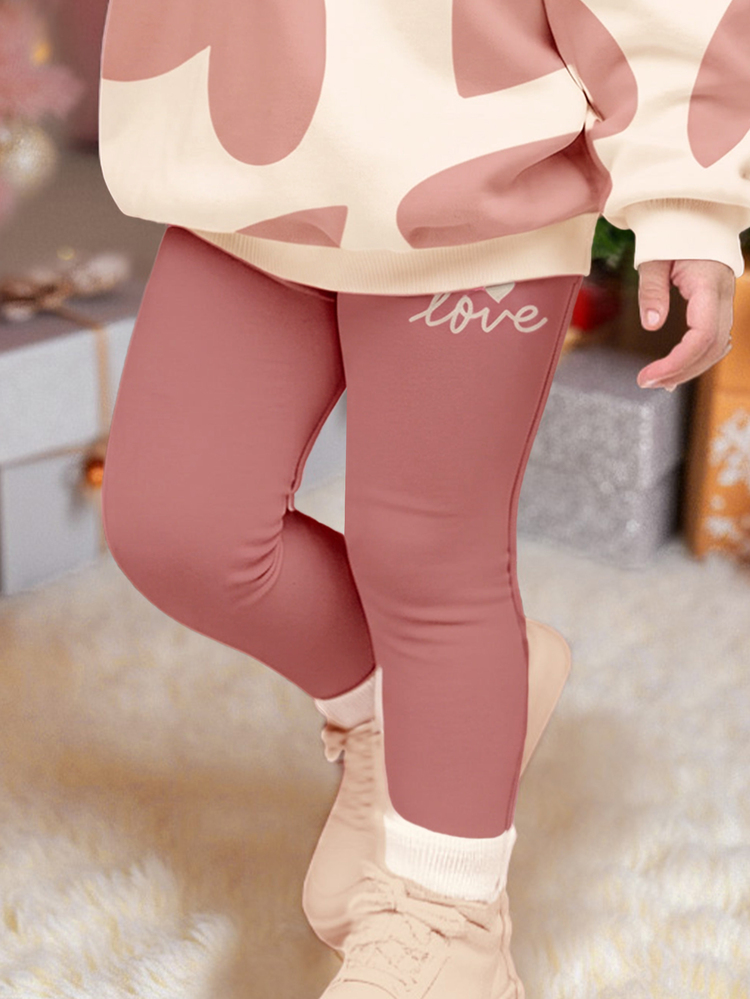 Setelan Kerja Musim Dingin Warna Pink Muda untuk Gadis Muda, Kaos Lengan Panjang Motif Hati Musim Gugur dan Legging - MultiWarna - View 5