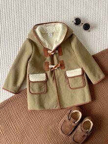 SHEIN 嬰兒男孩嬰兒女孩秋冬休閒綠色可愛百搭保暖內裡連帽外套，保暖內裡夾克，秋冬外套，幼兒外套，聖誕外套 - 彩色 - 查看 1