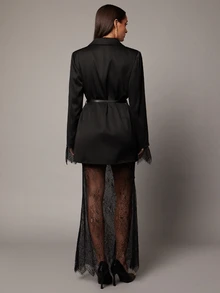 Silquee Sexy Fitted Elegant Commuter Women's Suit Lace Dress Set - Black - View 3