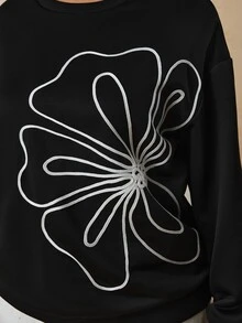 Travachic 大尺碼女款度假風 3D 刺繡裝飾長袖運動衫 - 黑色 - 查看 4