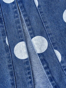 Sweetra Atasan Denim Kasual Wanita Motif Polkadot untuk Sehari-hari - Biru - View 3