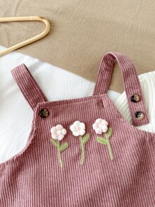 SHEIN 女嬰編織純色3D蝴蝶結刺繡背心裙 - 粉色 - 查看 3
