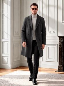 Core Aspect Men's Solid-Color, Long-Sleeved, Button-Front Coat (With Pockets)Suitable For Autumn/Winter Styling And Formal Winter Occasions - Dark Grey - View 5