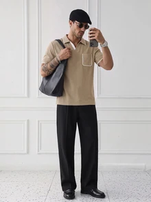 HUEFORM Men's Colorblock Casual Versatile Short Sleeve Polo Shirt - Khaki - View 3