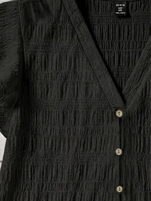 Comfylo Plus Size Women's Solid Color V-Neck Casual Everyday Shirt - Black - View 7
