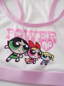 THE POWERPUFF GIRLS X SHEIN Tween Girl Letter Cartoon Print Casual Daily Tank Top - Pink - View 5