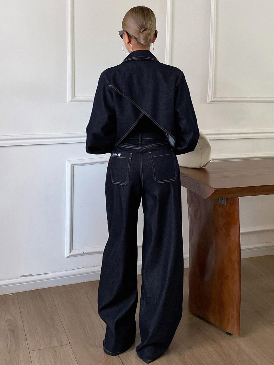 Women's Single-Breasted Long Sleeve Top And Long Pants Casual Daily Denim Set
