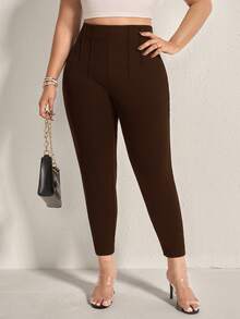 Comfylo Plus Solid High Waist Comfy Pants - Brown - View 7
