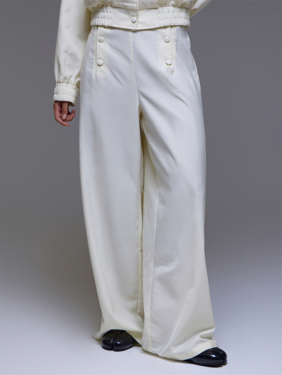 Yellow Button Detail Straight Leg Wide Fit Trouser