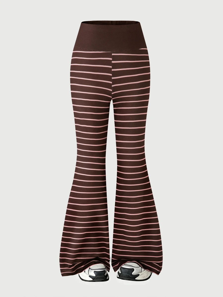 SHEIN Girls Casual Striped Print Minimalist Slim Fit Long Pants, Random 3pcs Send 1pc - Brown - View 1
