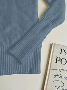 Franclia European & American Autumn/Winter Fashion All-Match Versatile High Neck Thickened Fleece One-Piece Slim Fit Long Sleeve Knit Inner Layer Base Layer - Dusty Blue - View 7