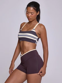 Musera Sport Contrast Colour Stripe Double Layered Strap Cross Back Sports Bra Workout Gym Cute Pilates Fitness Daily Fall Winter - Multicolor - View 3