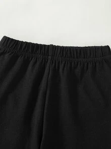 女童 4-7歲 2件套 心形印花荷葉邊長袖T恤與內搭褲，適合購物、外出、上學等春秋場合 - 卡其色 - 查看 6
