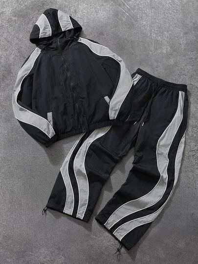 STYNVO Men's Colorblock Hooded Long Sleeve Jacket And Pants Casual Daily Outfit