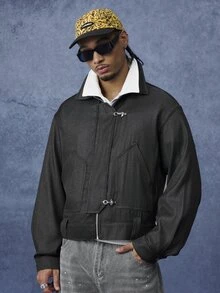 PAVTROS Men's Solid Color Casual Versatile Daily Wear Long Sleeve Jacket - Black - View 1