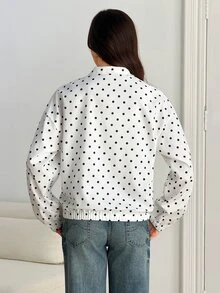 SHEIN Tall White Polka Dot Woven Women's Jacket - White - View 2