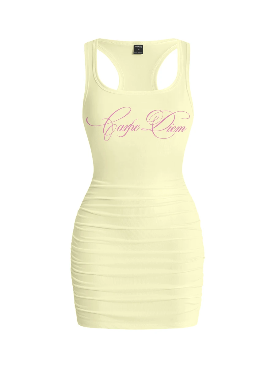ROMWE Grunge Punk Punk Badge Sexy Tank Top Short Dress For Women - Yellow - View 1