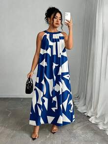 Rafferiza Plus Size Women's Colorblock Casual Daily Summer Travel Dress - Royal Blue - View 1