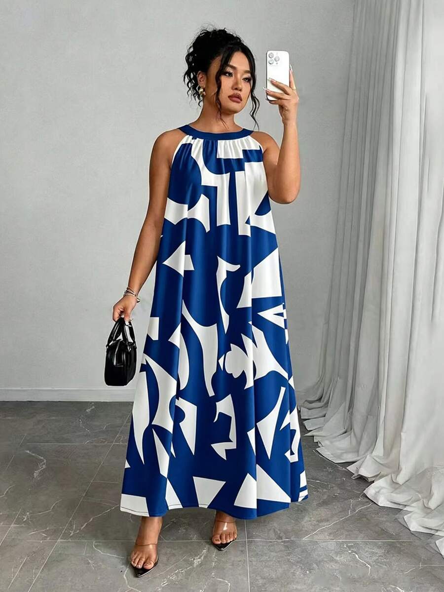 Rafferiza Plus Size Women's Colorblock Casual Daily Summer Travel Dress - Royal Blue - View 1