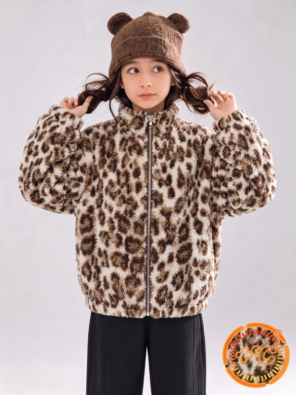 Tween Girls Tween Girl' Stand Collar Zipper Front Cuffed Fur Jacket With All-Over Heart Print, Casual Jacket Top For, Fall Clothes, Halloween, School