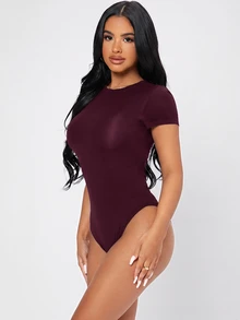 SHEIN PETITE Women Bodysuits - Maroon - View 3