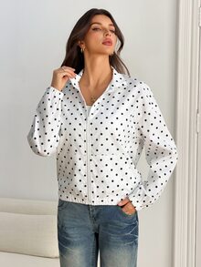 SHEIN Tall White Polka Dot Woven Women's Jacket - White - View 7