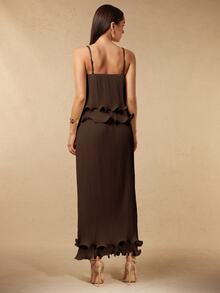 Silquee Women's Pleated Multi-Layer Hem Cami Dress - Coffee Brown - View 2