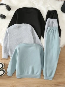 SHEIN 小男孩字母印花圓領衛衣與運動長褲休閒套裝，6件組 - 彩色 - 查看 2