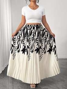 Elenzga Women's Plus Size Elegant Commute Printed Pleated A-Line Skirt Fall - Multicolor - View 6