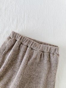 SHEIN 2件組女嬰休閒百搭時尚長袖上衣與長褲套裝，適合春、秋、冬日常穿著 - 卡其色 - 查看 13