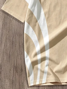 Daypath Minimalist Colorblock Dynamic Striped Crew Neck Short Sleeve T-Shirt, Dynamic Stripes Ignite Fashion Inspiration, Simple Khaki Tone, Unlock Summer Street Style Code, Suitable For Daily Casual, Weekend Outdoor Social - Apricot - View 5