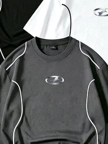 Sport MetroGents 男士大尺碼拼色休閒日常運動T恤 - 深灰色 - 查看 4