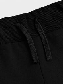 SHEIN 青少年女孩舒適休閒純色針織低腰寬腿抓絨內裡運動褲 秋冬喇叭褲運動長褲 - 黑色 - 查看 3