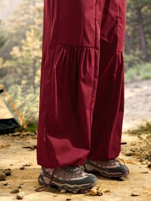 Exploreva Women's Drawstring Waist Casual Versatile Daily Outdoor Long Pants - Burgundy - View 6