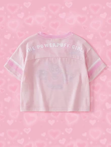 THE POWERPUFF GIRLS X SHEIN Kaos Lengan Pendek Bergambar Kartun Anak Perempuan - Berwarna merah muda - View 2
