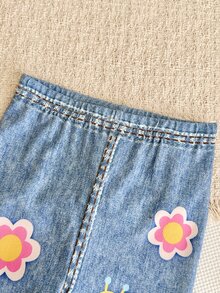 SHEIN 女嬰針織蝴蝶與花卉圖案休閒長褲 - 彩色 - 查看 3