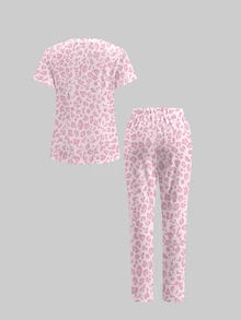 TaskEZ Scrub Uniform Set, Vintage Pink Leopard Print Pattern, Suitable For Pet Hospital, Work Commute - Multicolor - View 2