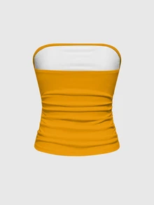 ROMWE Grunge Punk Dark Punk Music Print Yellow Bandeau Top For Women - Yellow - View 2