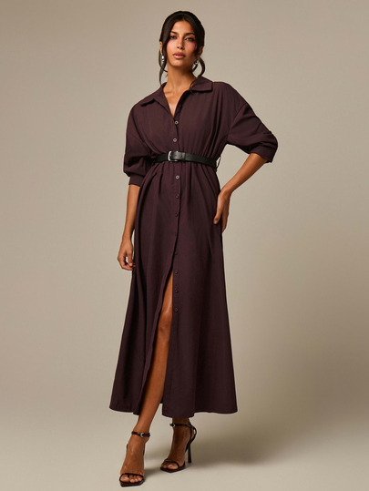 COSMINA Women's Solid Color Pleated Casual Party Dress
