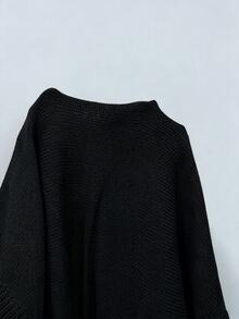 SHEIN 休閒寬鬆V領短袖針織基本款半開襟鈕扣設計杏色女款春夏針織上衣 - 黑色 - 查看 4