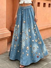 Flora Isola Flora Isola 女款春夏 1件條紋彩色水果印花開衩 A字版型寬鬆休閒度假海灘日常穿搭裙 - 彩色 - 查看 6