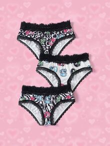 THE POWERPUFF GIRLS X SHEIN Sexiga vardagstrosor i triangelmodell med spets och patchwork för kvinnor - Svart och Vitt - Visa 8