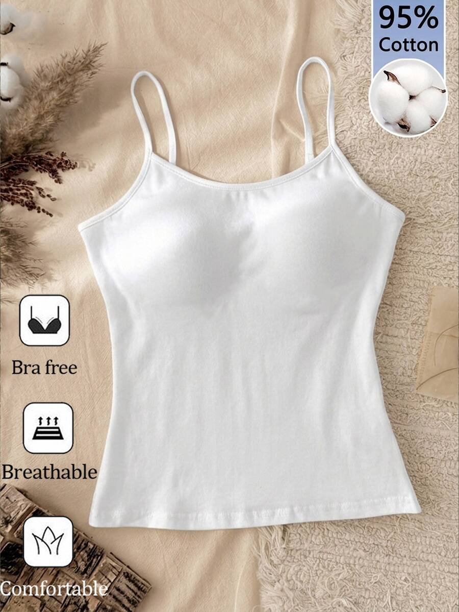 Tseoso 95%棉無鋼圈加厚內墊背心,舒適休閒極簡女款背心,女款秋季服飾,秋季穿搭,女款通勤穿搭,基礎上衣,外出穿搭,機場穿搭 - 黑色 - 查看 1