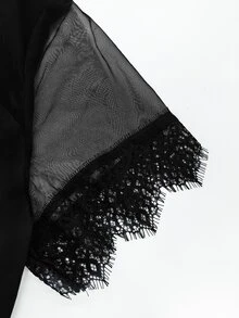 Linhara CURVE Versatile Premium Mesh & Lace Trim Plus Size Women's Top - Black - View 7