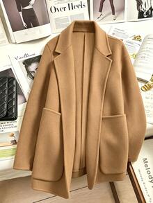 SHEIN Franclia European And American Autumn/Winter Camel Color Women's Overcoat With Large Pockets And Belt Decoration - Camel - View 5
