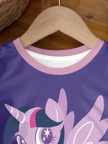 My Little Pony X SHEIN Baby Girl Cartoon Print Casual Daily Short Sleeve Top - White - View 3