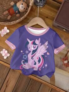 My Little Pony X SHEIN Baby Girl Cartoon Print Casual Daily Short Sleeve Top - White - View 1