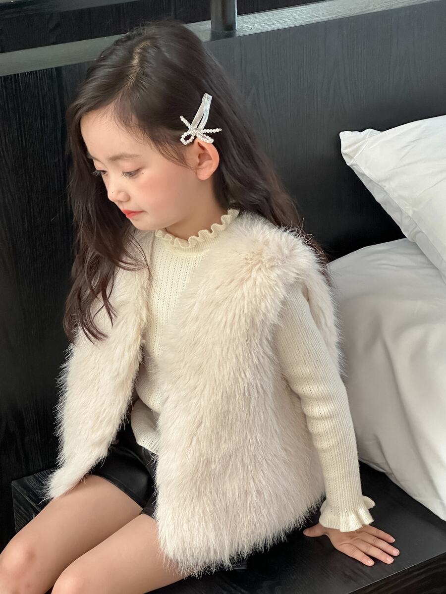 Dazy Kids Young Girl Solid Color Fashion Versatile Vest Jacket - Apricot - View 1