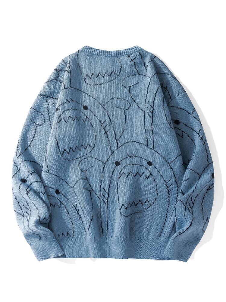 Marcello Vane Men's Cartoon Pattern Casual Everyday Long Sleeve Sweater - Blue - View 2